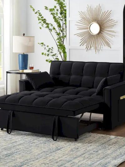 4-in-1 Velvet Pull-Out Sleeper Sofa Bed Loveseat With Reclining Backrest And 2 Side Pockets