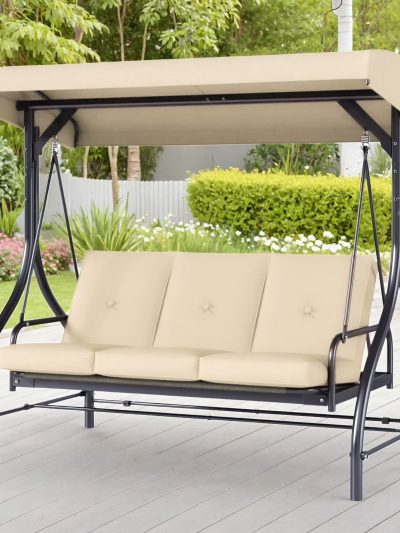 Arlopu 3-Person Outdoor Convertible Porch Swing Glider With Canopy