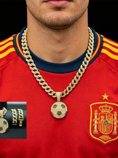 13mm Football Pendant Necklace With 20in Cuban Link Chain And CZ