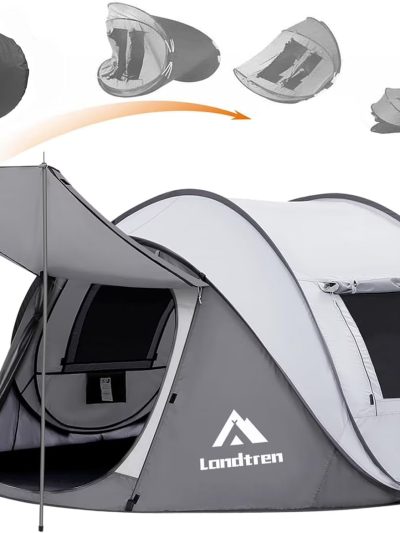 4 Person Pop-Up Camping Tent, Waterproof, 2 Doors, Automatic Setup