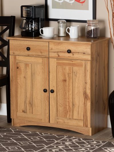 Baxton Studio 2-Door Buffet Kitchen Cabinet, Oak Brown Finished Wood - Lauren