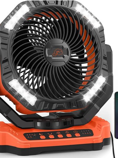 13 Inch 40,000mAh Rechargeable Camping Fan With LED Light, Remote, Oscillation - JHLSD13