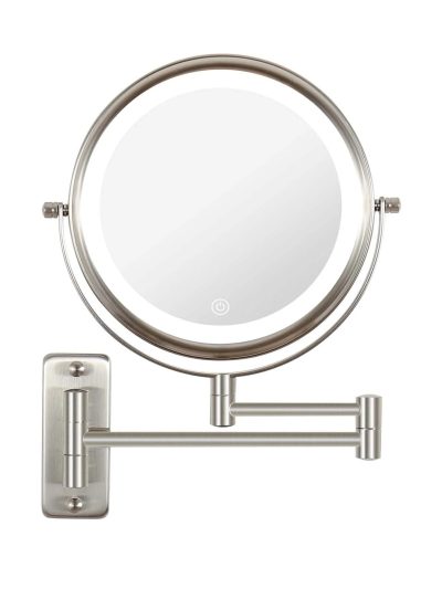 8 Inch Round Wall-Mounted Makeup Mirror, Rechargeable, 1X/10X Magnification, 3-Color LED Lights