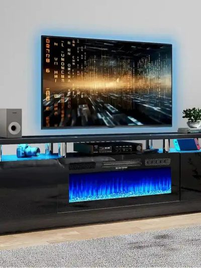 70-Inch TV Stand With 36-Inch Electric Fireplace And Adjustable Shelves
