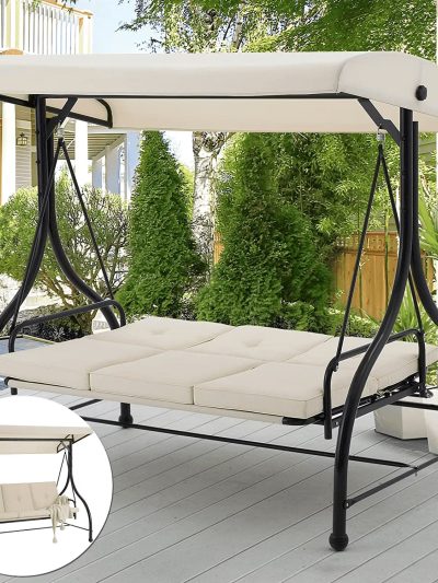 AECOJOY 3-Person Steel Canopy Porch Swing Glider Hammock