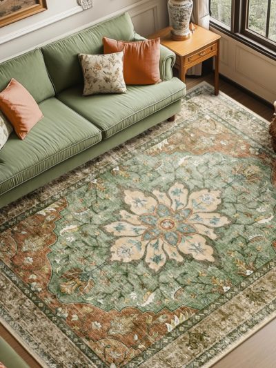8x10 Washable Floral Medallion Area Rug With Non-Slip Backing