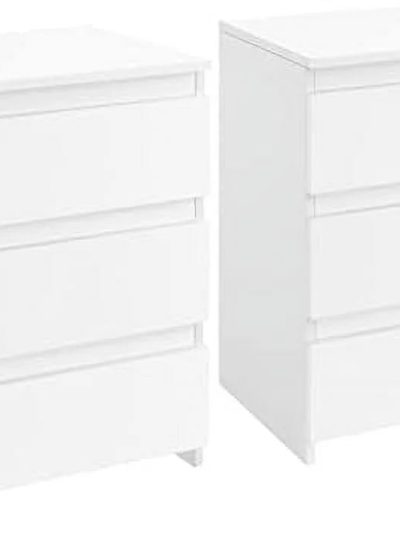 AYFDEGT 2PCS 3-Drawer White Bedside Tables - 18in L x 14in W