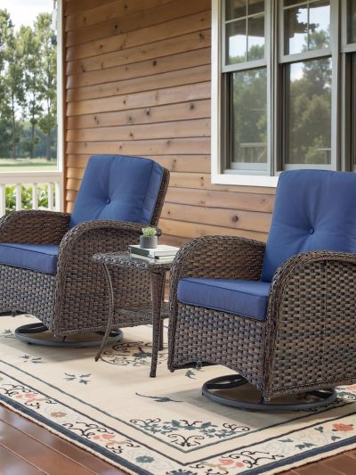 Belord 3-Piece Patio Swivel Rocking Chair Set With Side Table - Brown/Blue