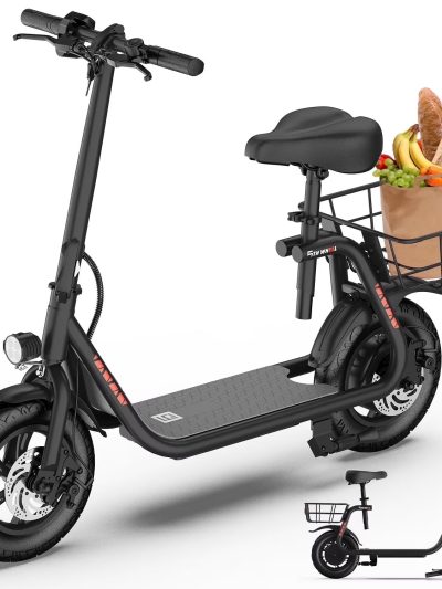 5TH WHEEL Electric Scooter With Seat And Carry Basket, 450W, 36V, 20-Mile Range, 15.5 Mph, 12 Inch - W18S