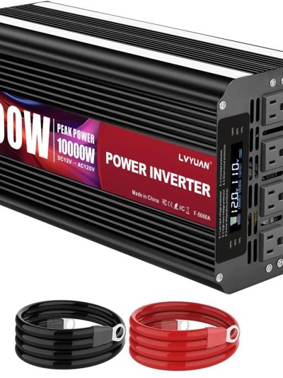 5000W Power Inverter 12V DC To 110V/120V AC With 4 AC Outlets And LCD Display