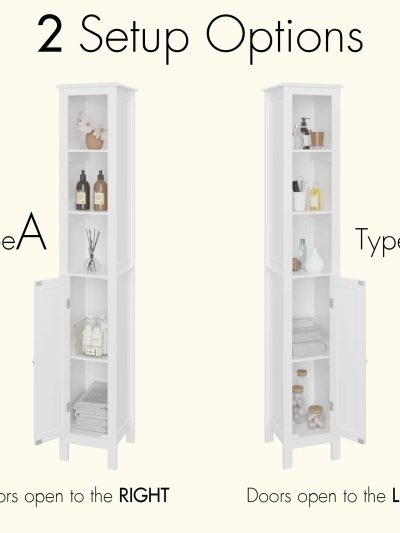 Bathroom Storage Cabinet With Adjustable Shelves, Anti-Tip Design, Open Compartments, 66.92 Tall - White