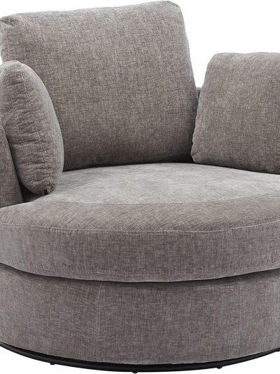 42in W Swivel Barrel Chair, Chenille Fabric, Grey
