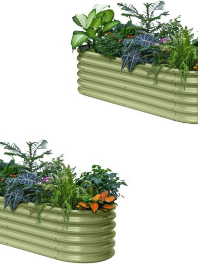 2-Pack Galvanized Raised Garden Bed Planter Boxes 6x2x1.5 ft, 17 Tall - Moss Green