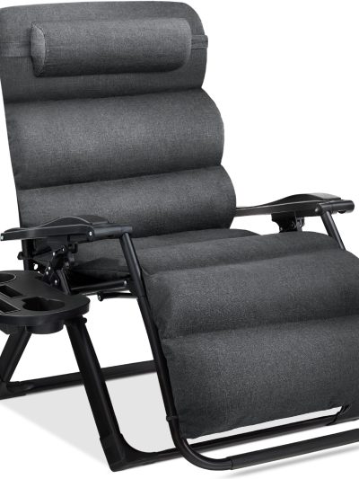 Best Choice Products Oversized Zero Gravity Folding Recliner With Removable Cushion And Side Tray - Fossil Gray