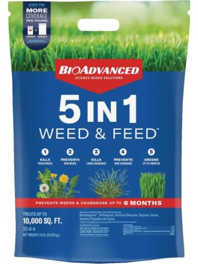 BioAdvanced 5-In-1 Weed & Feed Lawn Fertilizer With Weed Killer, 24 Lb., 10,000 Sq. Ft.