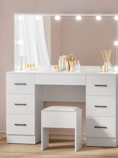Artiss Dressing Table Set With Stool, 10 LED Bulbs, White - Debbie