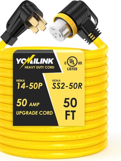 50 Feet 50 Amp RV/Generator Cord, 6/3+8/1 Gauge STW Wire - NEMA 14-50P To SS2-50R