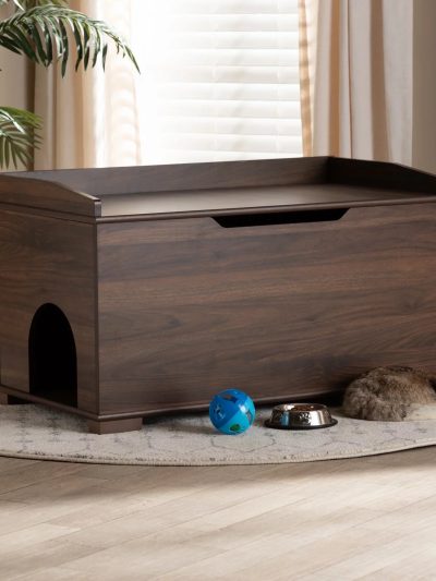 Baxton Studio Cat Litter Box Cover House, Walnut Brown, 35.40 x 18.90 x 20.10 in - Mariam