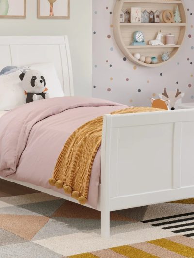 AFI Valencia Twin Wood Low Profile Sleigh Platform Bed With Matching Footboard, White