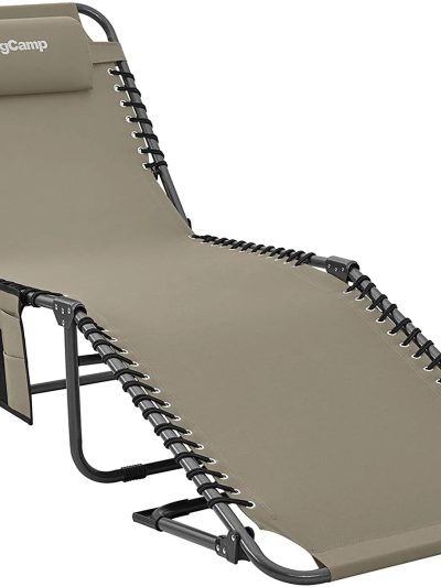 Adjustable 4-Position Folding Chaise Lounge Chair With Pillow Pocket - Supports 265 lbs