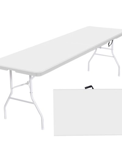8 Foot Bi-Fold Outdoor Folding Table, White