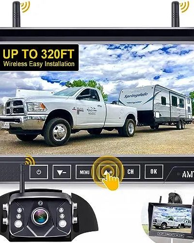 AMTIFO RV Wireless Backup Camera System With 7-Inch Touch-Key Monitor - 4 Channels