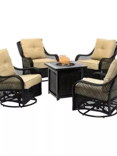 5-Piece Steel Patio Fire Pit Seating Set With Swivel Gliders - Orleans Collection