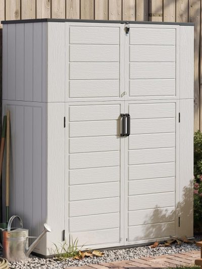 Aoxun Outdoor Storage Shed 61 Cu.Ft White Resin With Floor