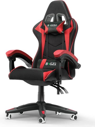 Bigzzia Gaming Office Chair With Headrest And Lumbar Support - Black/Red