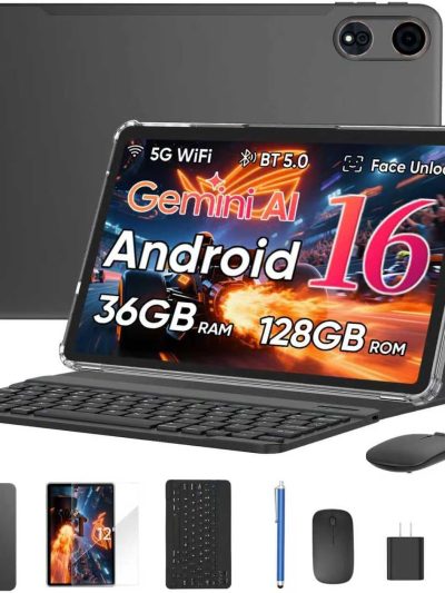 12 Inch Android 16 2-in-1 Tablet, 36GB RAM, 128GB Storage With Keyboard Case - E50