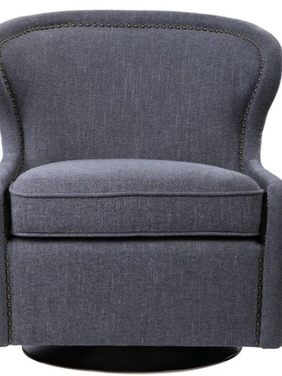 Bailey Street Home Swivel Chair, 32 inch, Dark Charcoal Gray/Antique Brass Finish - 208-Bel-4190615