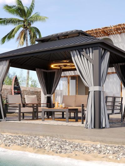 Aoxun 10x12 Hardtop Gazebo With Double Galvanized Steel Roof, Gray