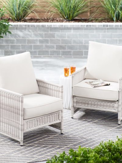 Better Homes & Gardens Paige Outdoor Wicker Stationary Lounge Chairs, Set Of 2, White