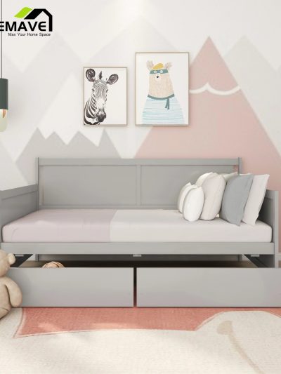 Bellemave Twin Wood Storage Daybed With 2 Drawers, Gray