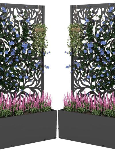 2PCS Metal Planter Box With Trellis 70.9in x 47.2in x 15.7in
