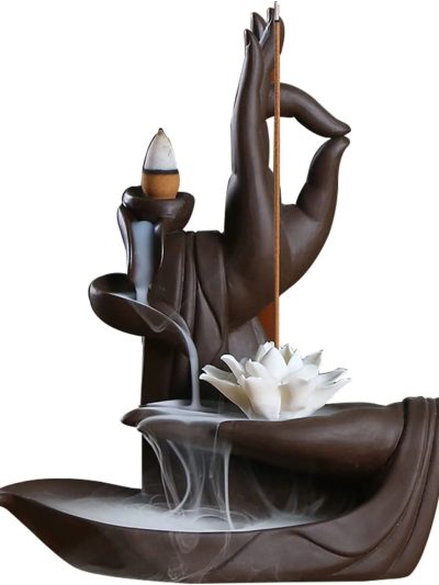 Backflow Incense Waterfall Burner - Buddha Hand Ceramic Lotus
