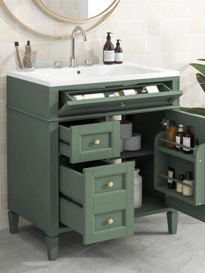36 Inch Black Bathroom Vanity With Single Sink, 2 Drawers, Solid Wood Frame