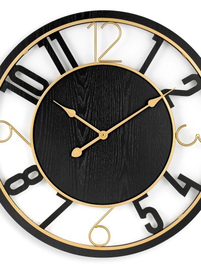 24 Inch Round Wooden Wall Clock With Numeral Design - Battery Operated