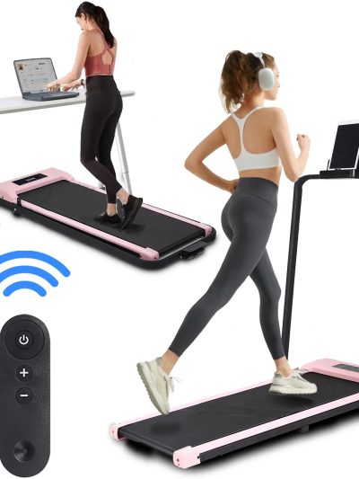 BITOUSHI Under Desk Walking Pad Treadmill 2 In 1, 3.0HP, 220 Lb Capacity - Pink