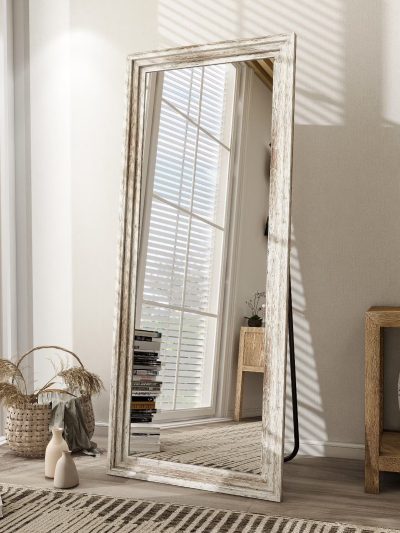 BEAUTYPEAK Full Length Floor Mirror With Stand, 64 x 21 in, Retro White
