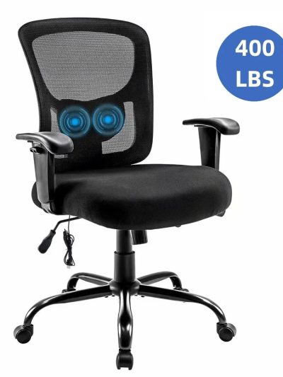 Bigroof Mesh Office Chair With Flip-Up Arms, Lumbar Support, Height Adjustable, Black