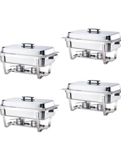 Alpha Living Stainless Steel Chafing Dish Set, 4 Pack, 8 Quart - 24 x 15.5 x 14.38 Inches