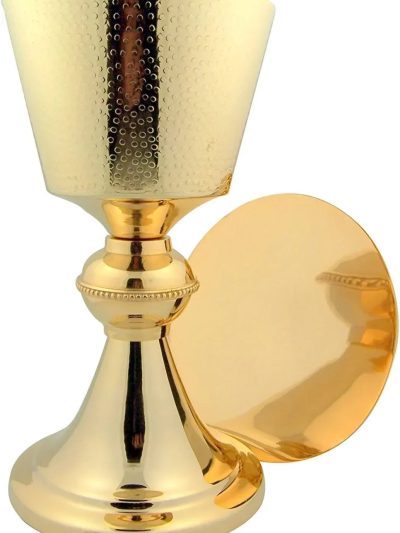 24KT Gold Plate Brass Chalice Paten Set - 14 oz, 4 in Dia x 7 1/2 in H