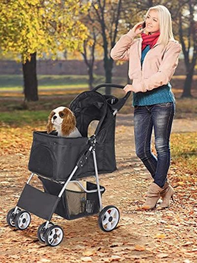 BBBuy 4-Wheel Foldable Pet Stroller, 33 Pounds, Black