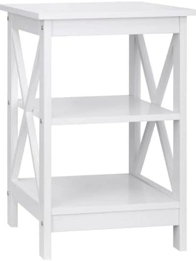 ASDRFYU 3-Tier Wooden End Table With Shelves, X-Design, White