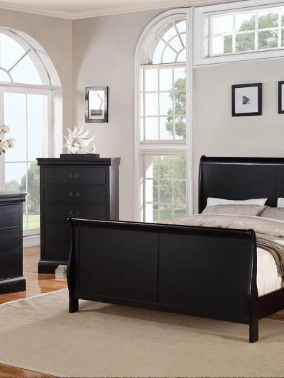 Black Louis Philippe Style California King Sleigh Bed With 2x Nightstands - 3pc Set