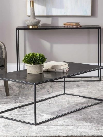 Bailey Street Home Industrial Coffee Table, 48 inch, Aged Black Iron/Plated Antique Bronze Finish - 208-Bel-3314816