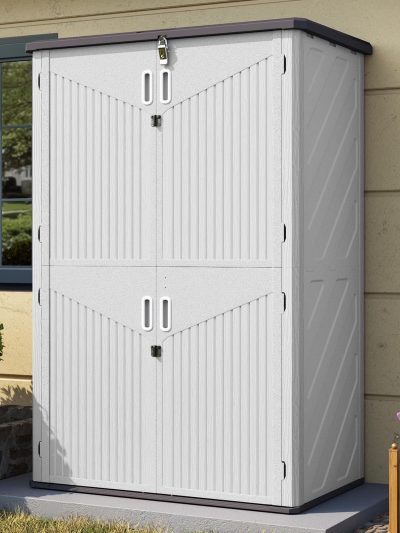 Aoxun Outdoor Storage Shed With Floor, 64-cu-ft, White