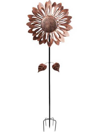 Alpine Corporation Sunflower Kinetic Wind Spinner Garden Stake, Bronze, 24in L x 10in W x 85in H - SLL2660BZ