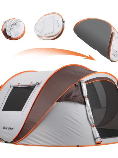 6 Person Instant Cabin Pop Up Tent, White + Orange, 10 Second Setup